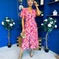 Georgi Detailed Midi Shirt Dress Floral Pink