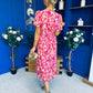 Georgi Detailed Midi Shirt Dress Floral Pink