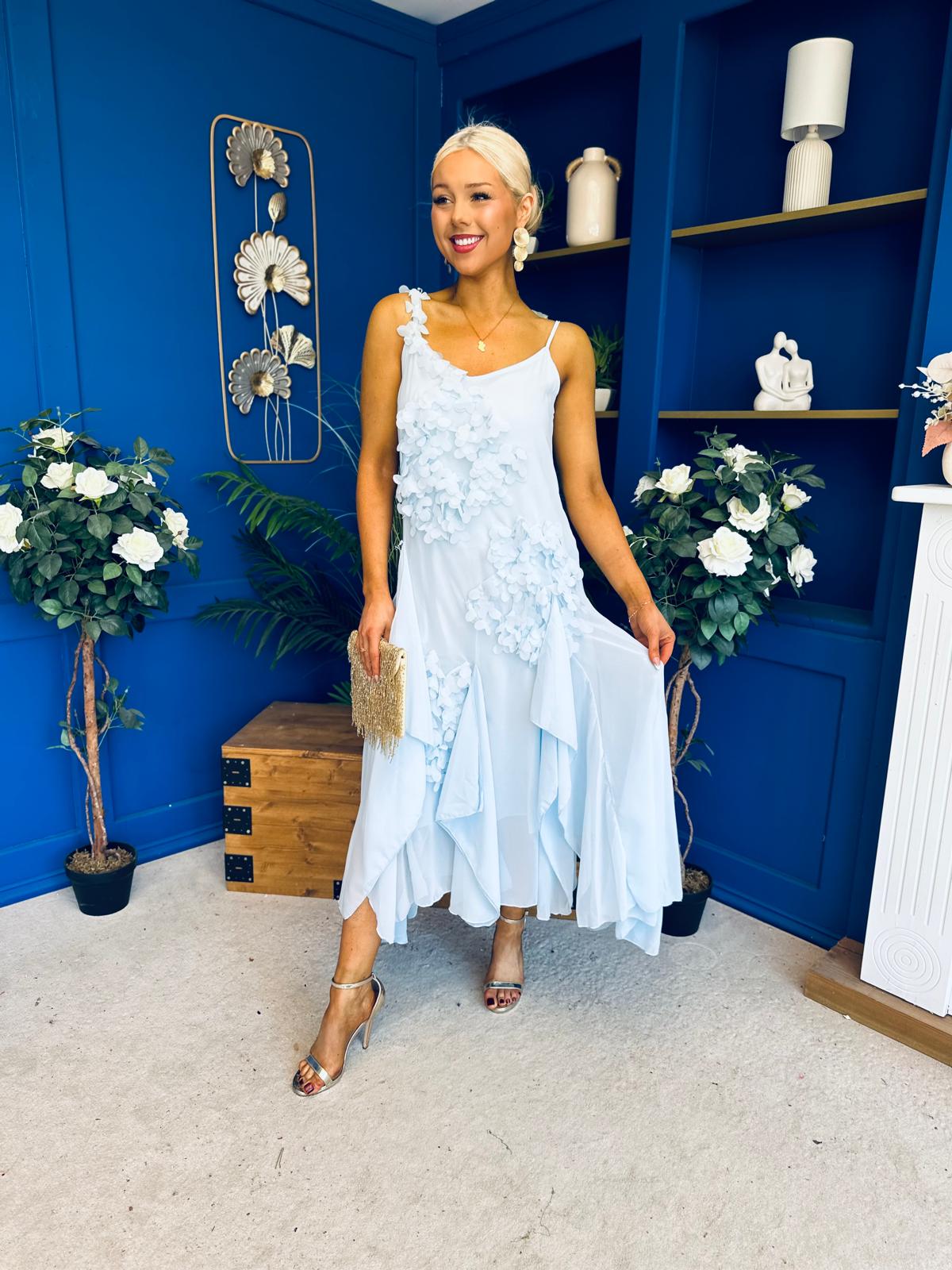 Peyton Floral Detail Occasion Dress Blue