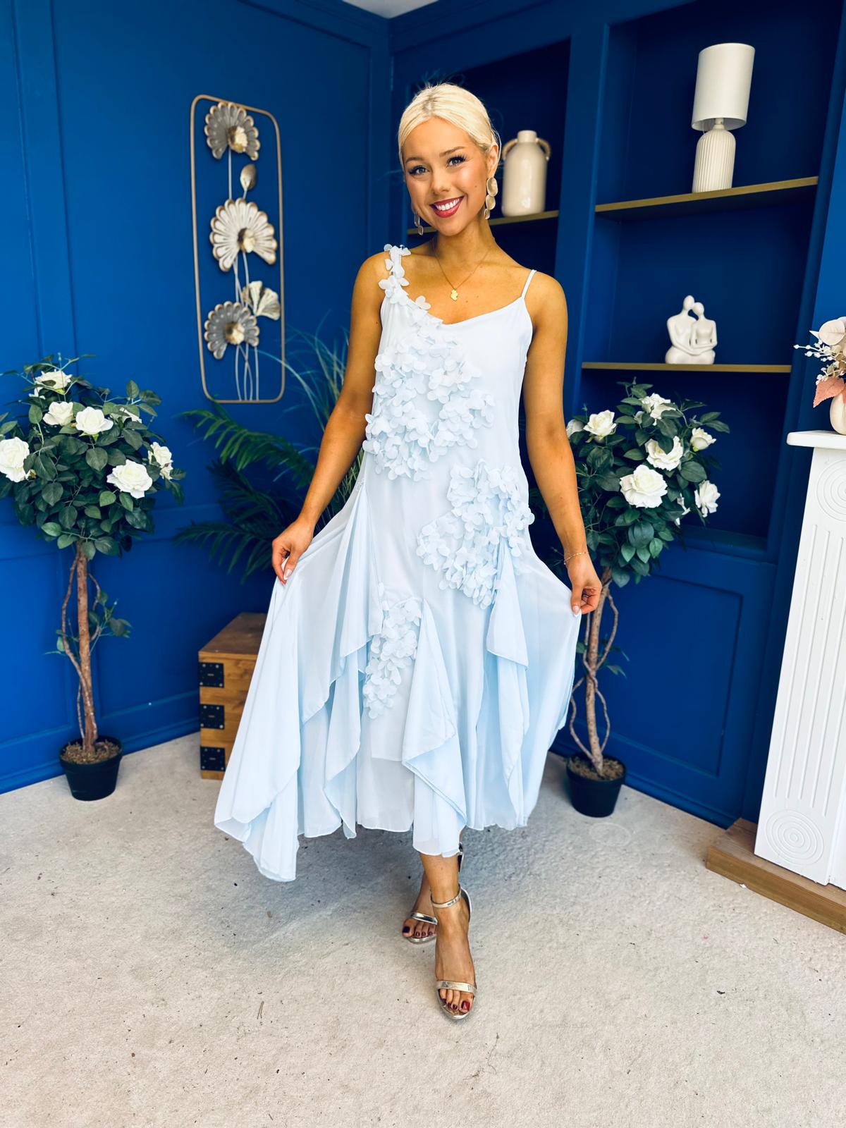 Peyton Floral Detail Occasion Dress Blue