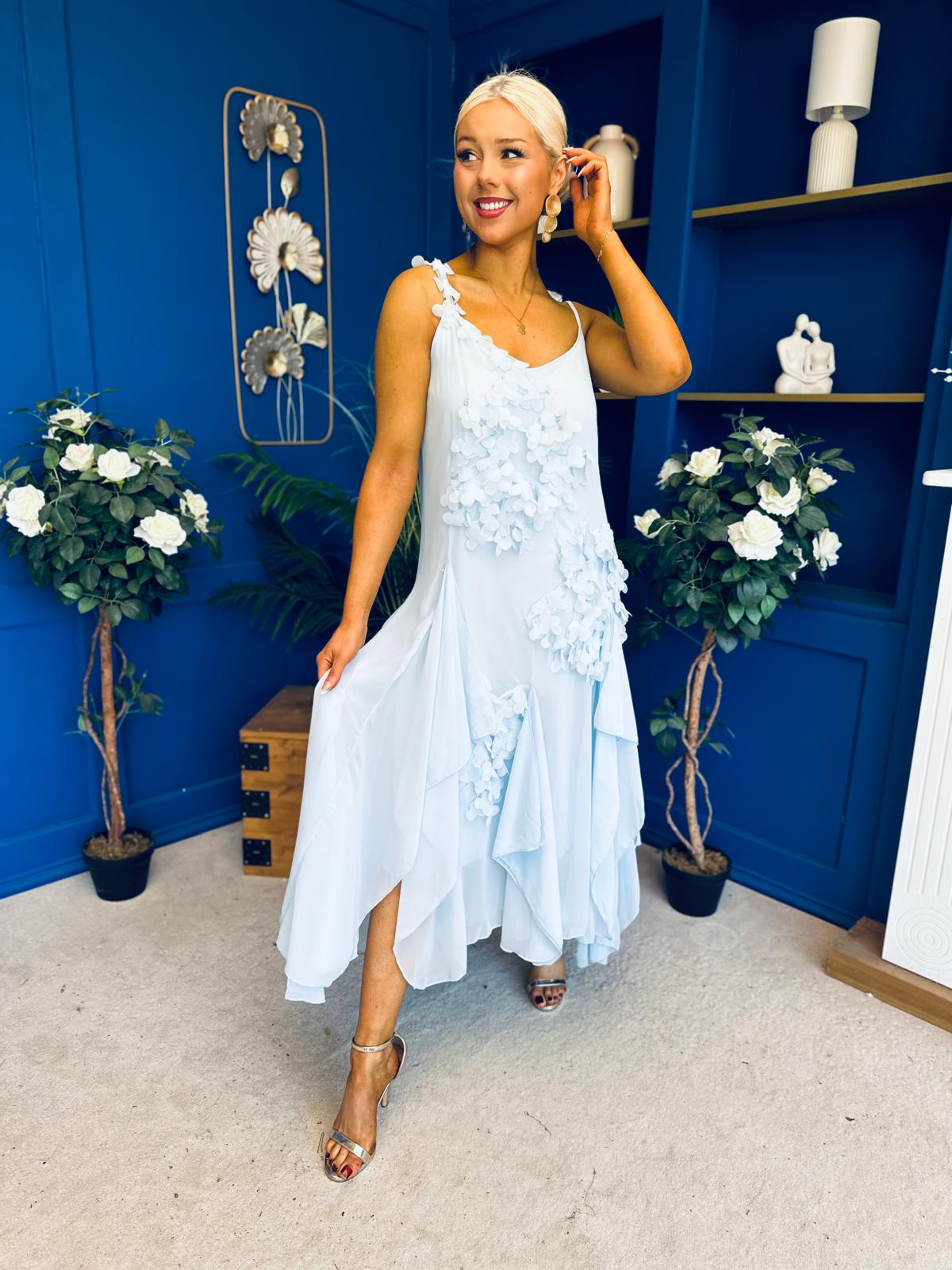 Peyton Floral Detail Occasion Dress Blue