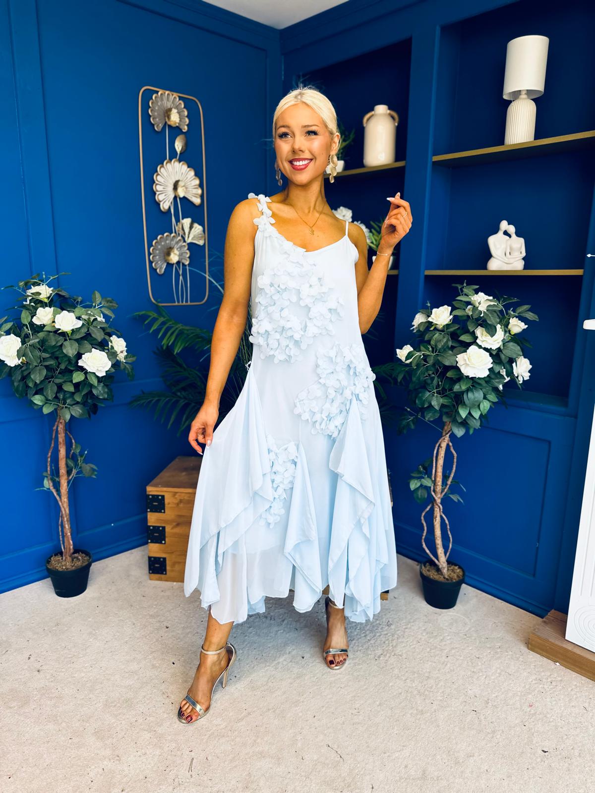 Peyton Floral Detail Occasion Dress Blue