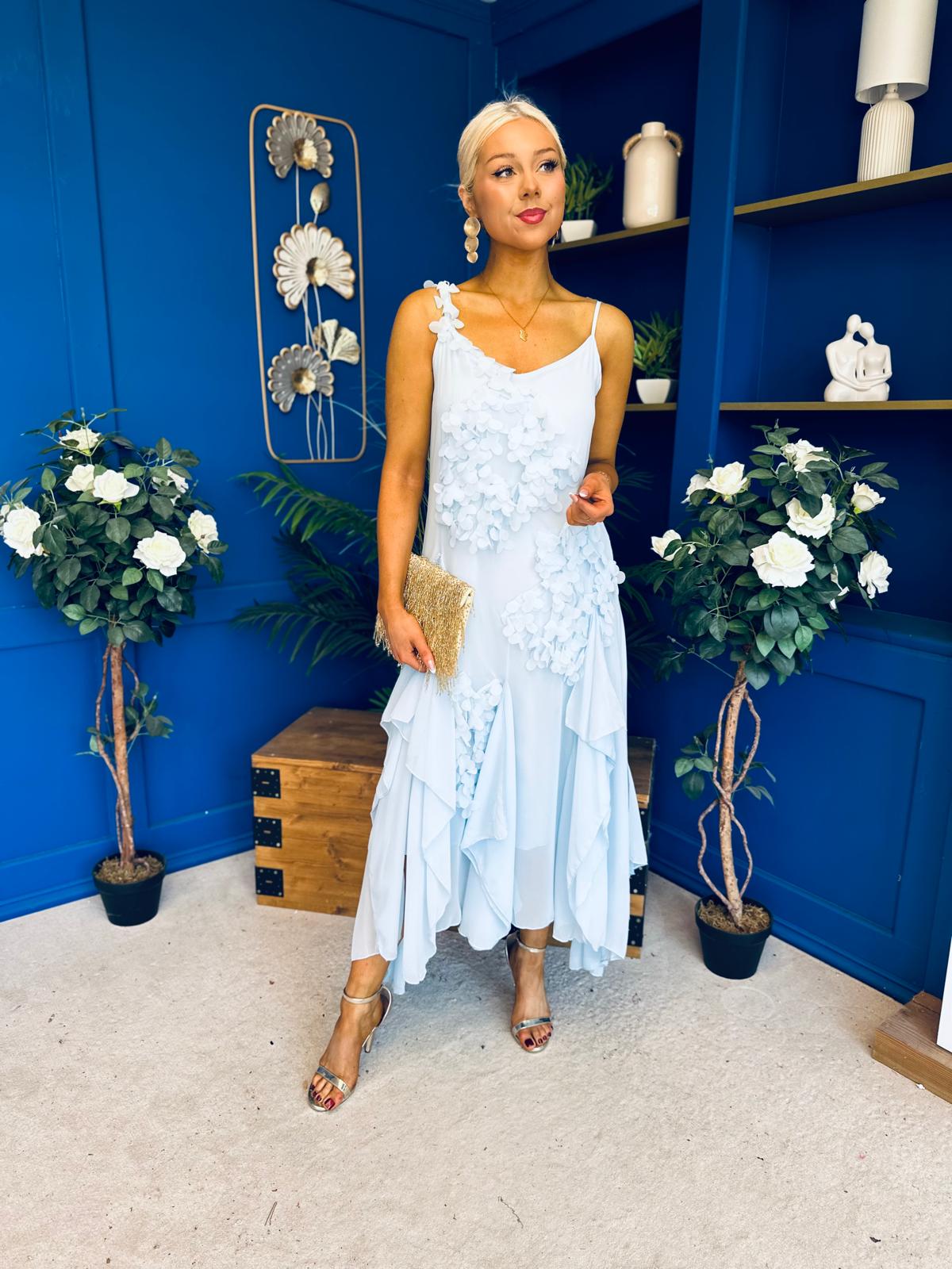 Peyton Floral Detail Occasion Dress Blue