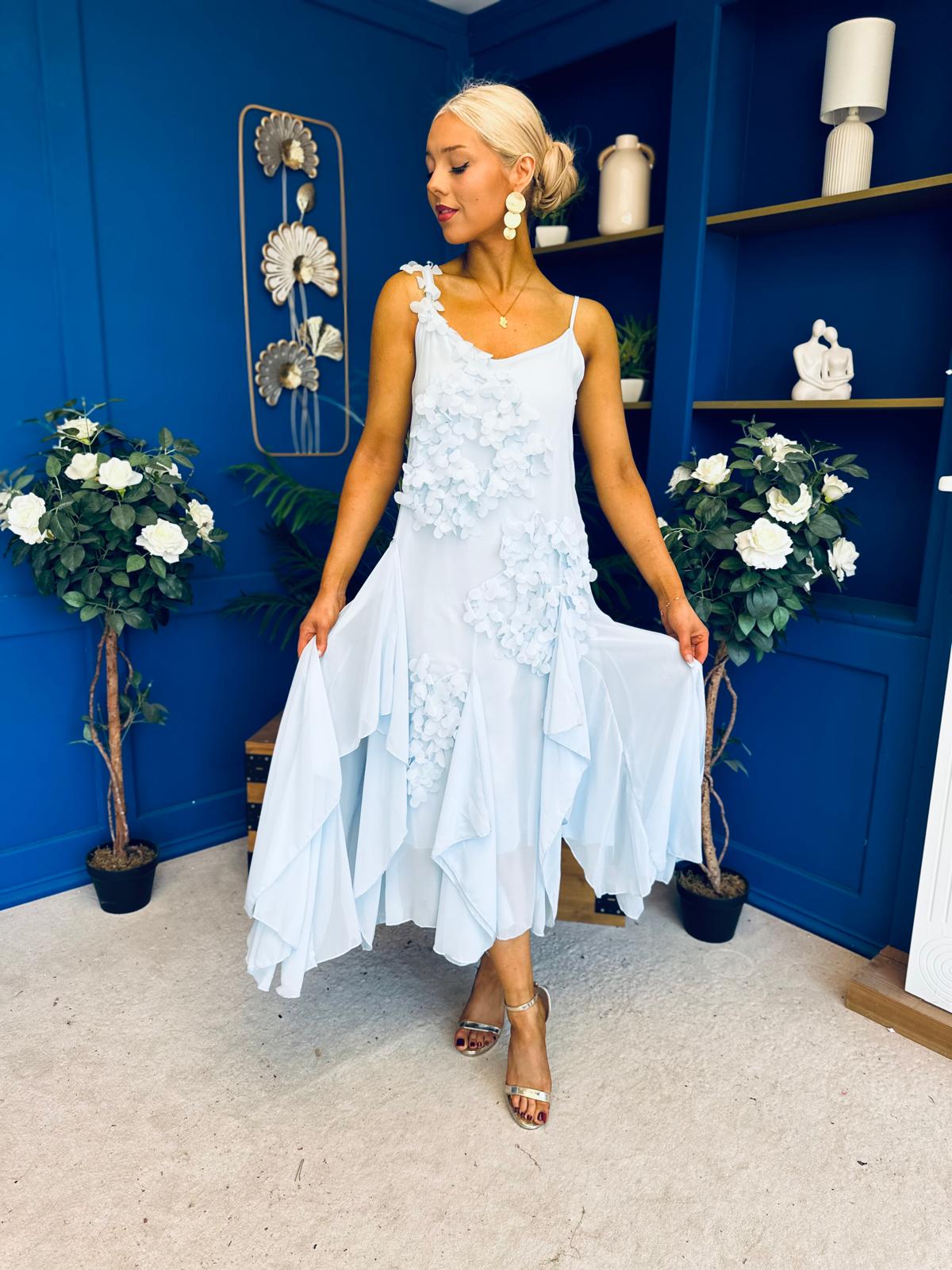 Peyton Floral Detail Occasion Dress Blue