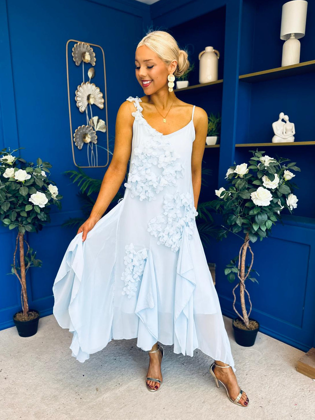 Peyton Floral Detail Occasion Dress Blue