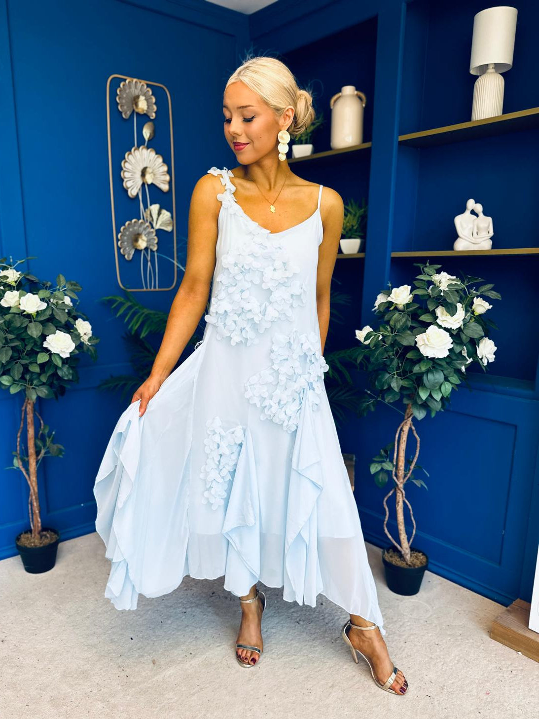 Peyton Floral Detail Occasion Dress Blue