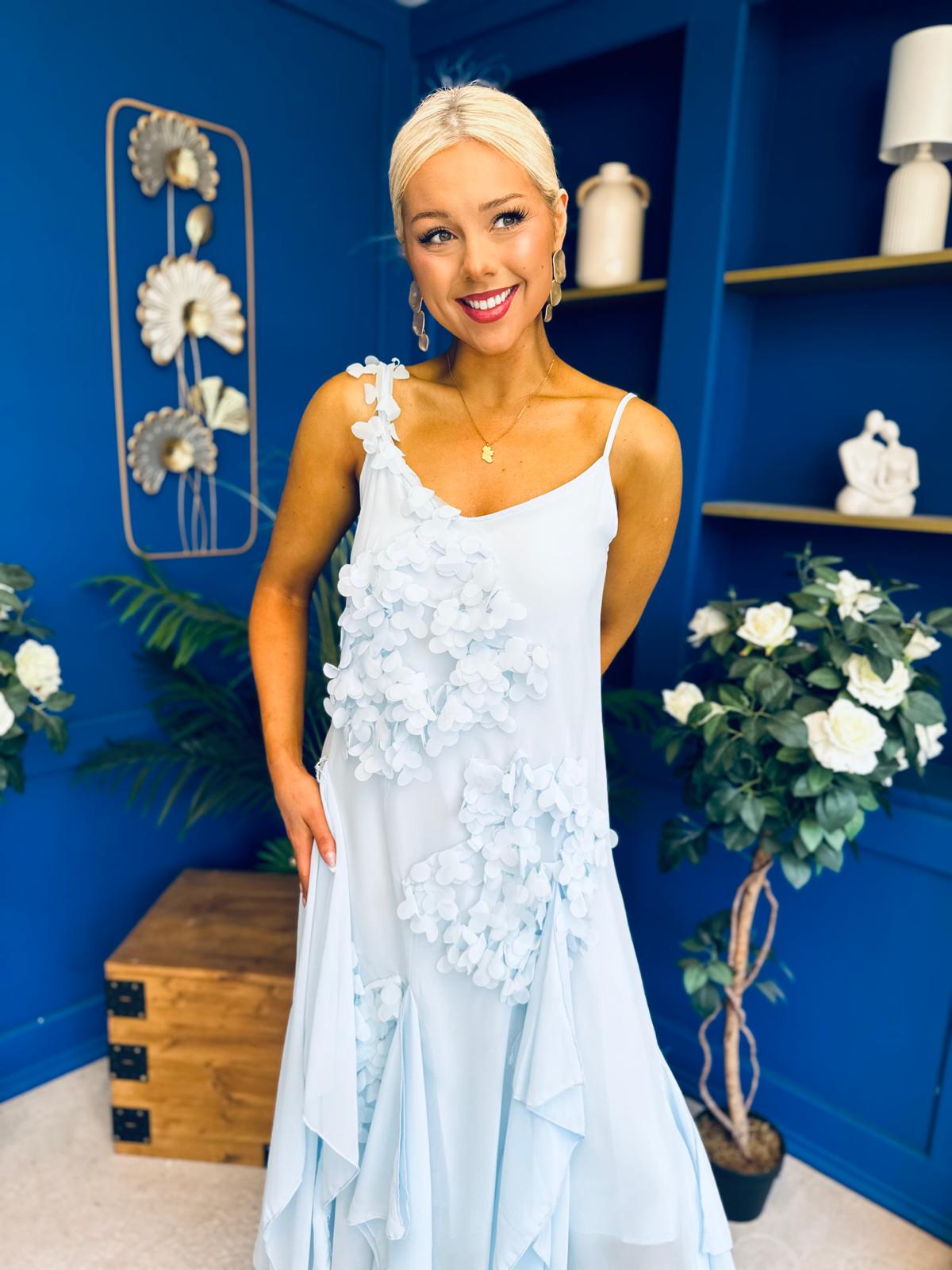 Peyton Floral Detail Occasion Dress Blue
