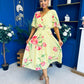 Julia Cape Detailed Midi Dress Floral Canary