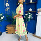 Julia Cape Detailed Midi Dress Floral Canary