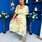 Julia Cape Detailed Midi Dress Floral Canary