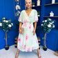 Julia Cape Detailed Midi Dress Floral Lime