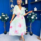 Julia Cape Detailed Midi Dress Floral Lime
