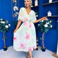 Julia Cape Detailed Midi Dress Floral Lime