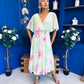 Julia Cape Detailed Midi Dress Floral Lime