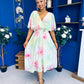 Julia Cape Detailed Midi Dress Floral Lime