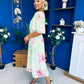 Julia Cape Detailed Midi Dress Floral Lime