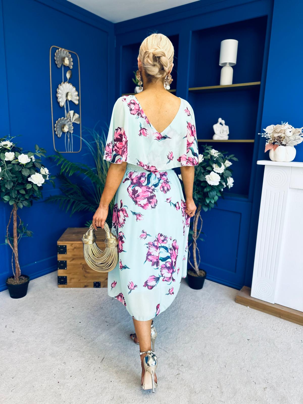 Julia Cape Detailed Midi Dress Floral Green