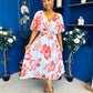 Julia Cape Detailed Midi Dress Floral Sky