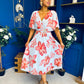 Julia Cape Detailed Midi Dress Floral Sky