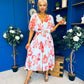Julia Cape Detailed Midi Dress Floral Sky