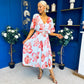 Julia Cape Detailed Midi Dress Floral Sky