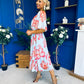 Julia Cape Detailed Midi Dress Floral Sky