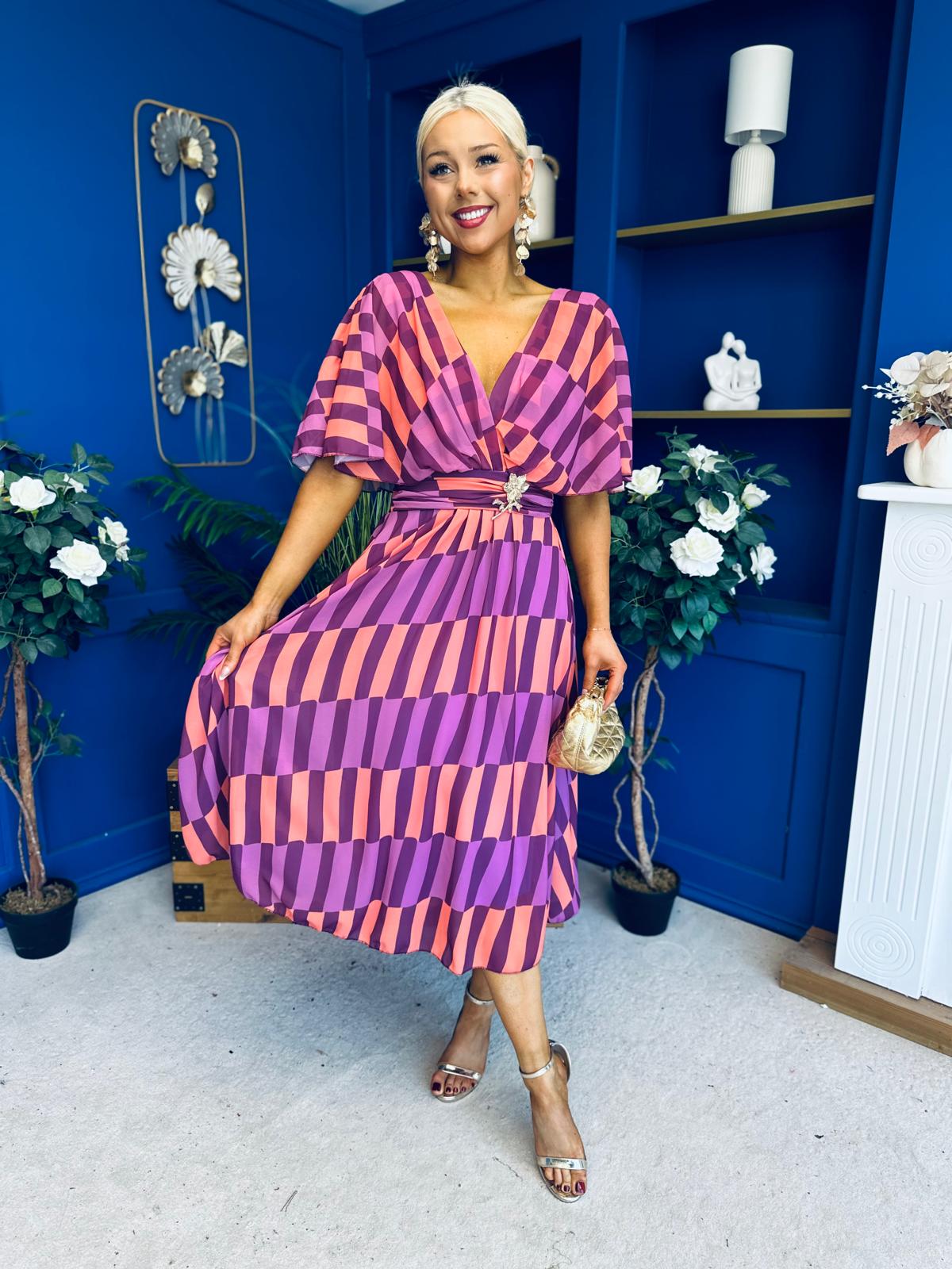 Julia Cape Detailed Midi Dress Geo Purple