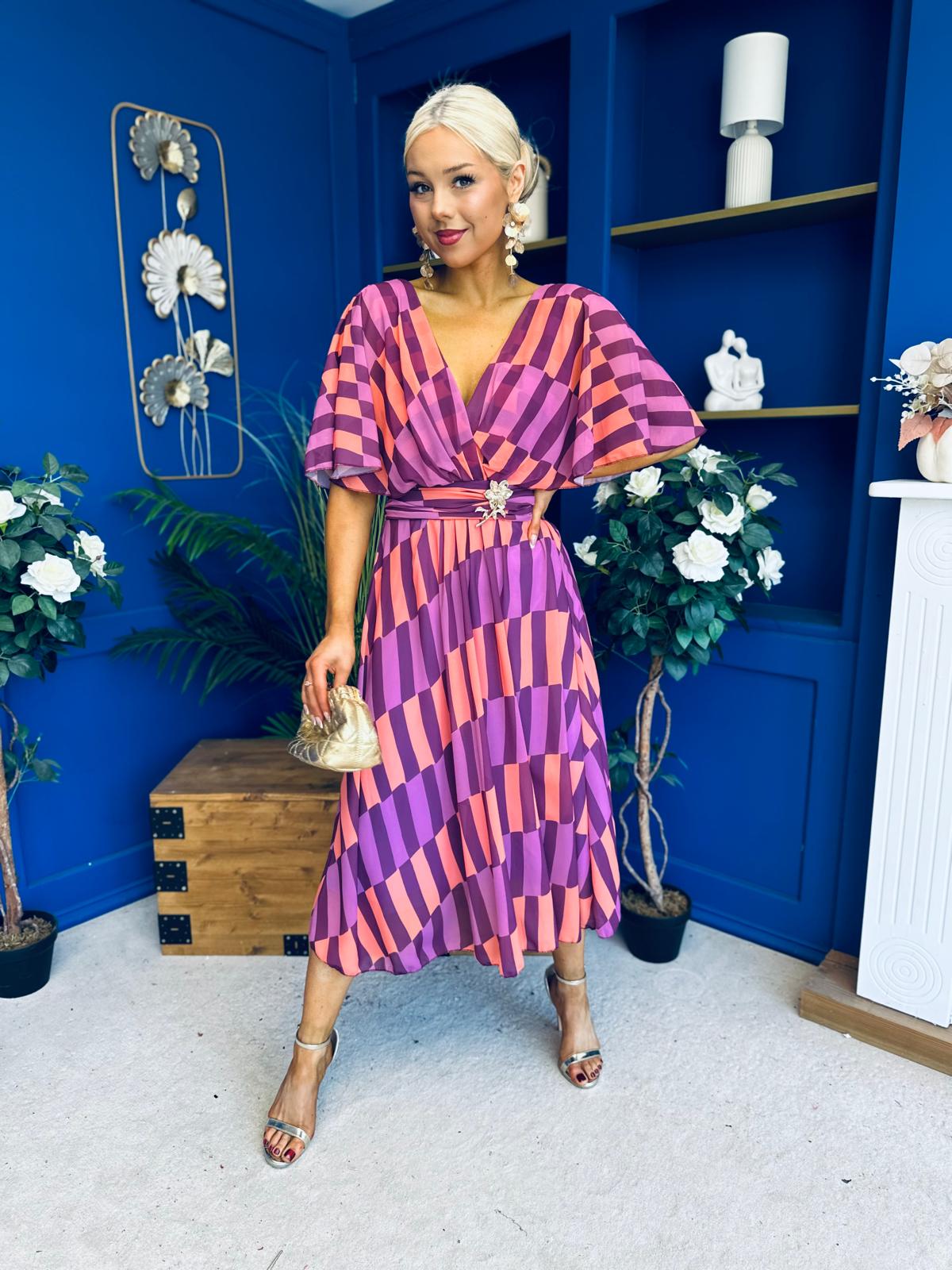Julia Cape Detailed Midi Dress Geo Purple