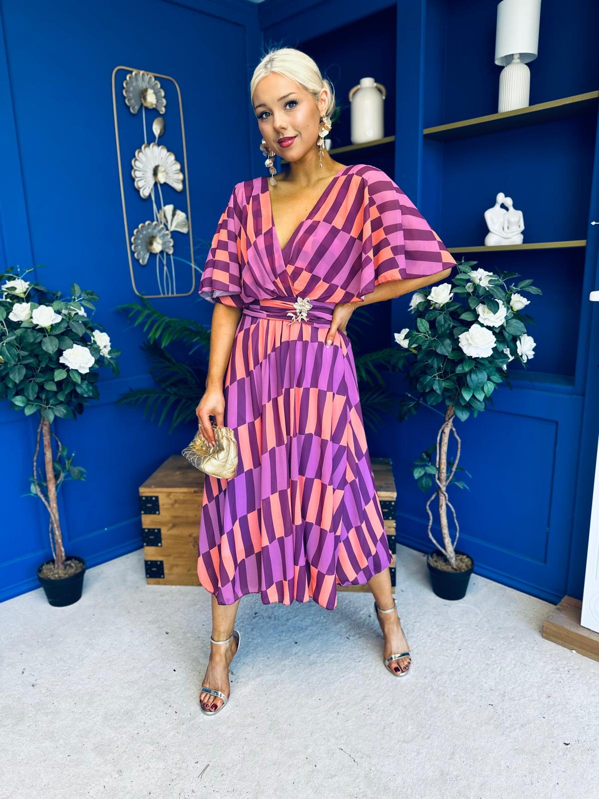 Julia Cape Detailed Midi Dress Geo Purple