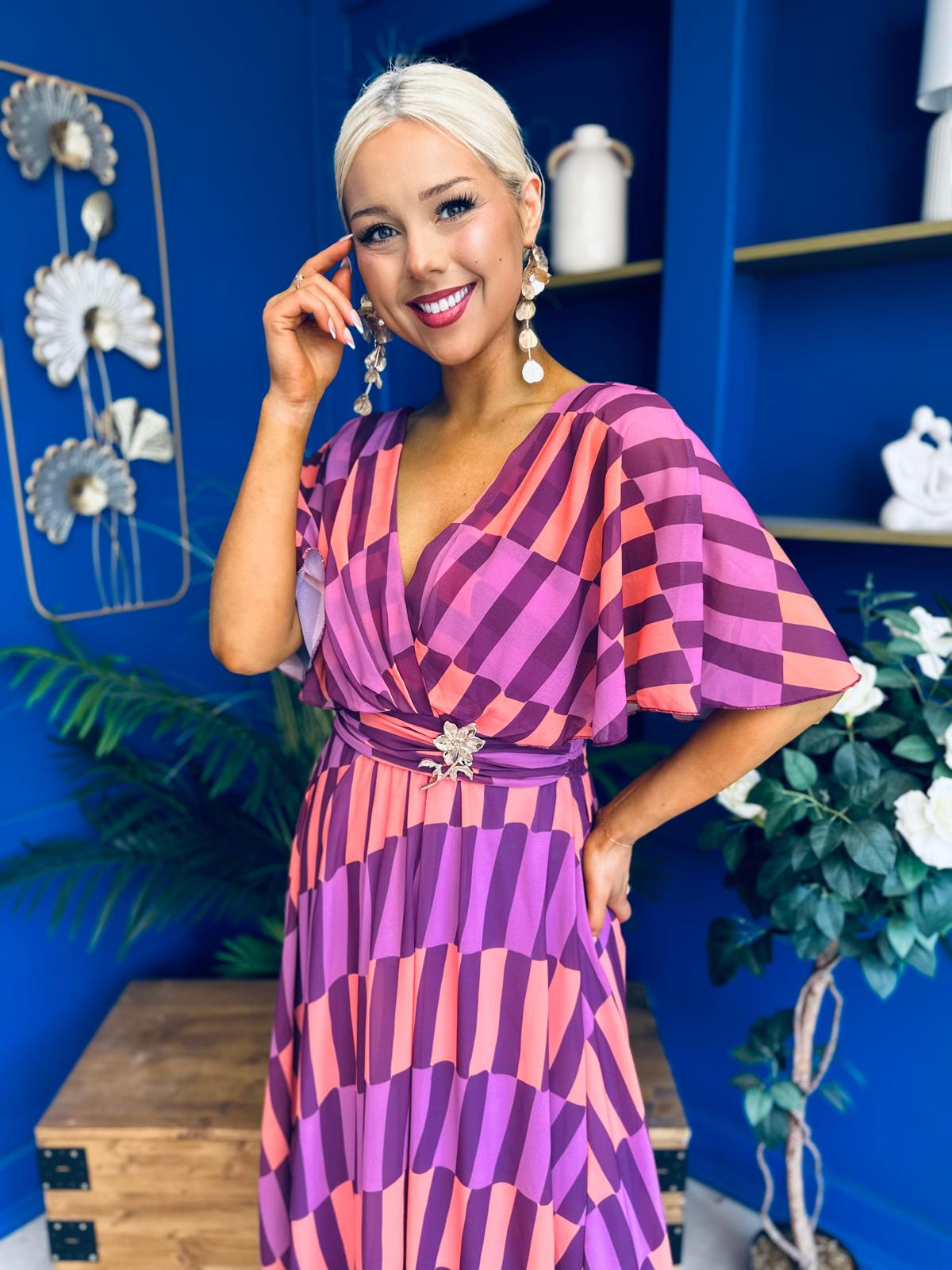 Julia Cape Detailed Midi Dress Geo Purple