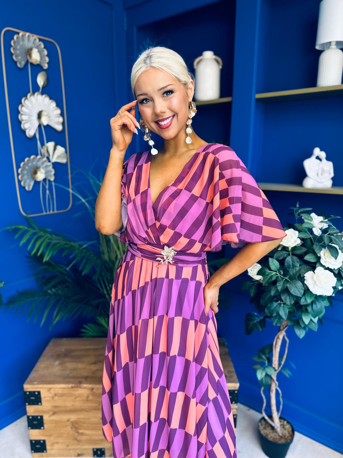 Julia Cape Detailed Midi Dress Geo Purple
