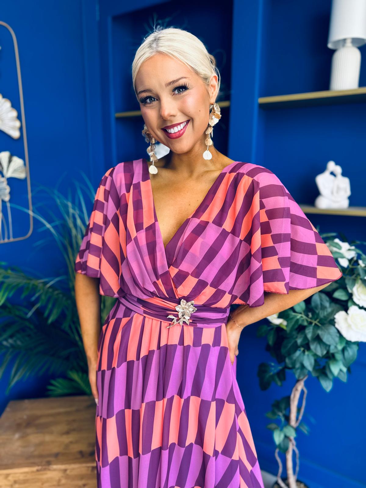 Julia Cape Detailed Midi Dress Geo Purple