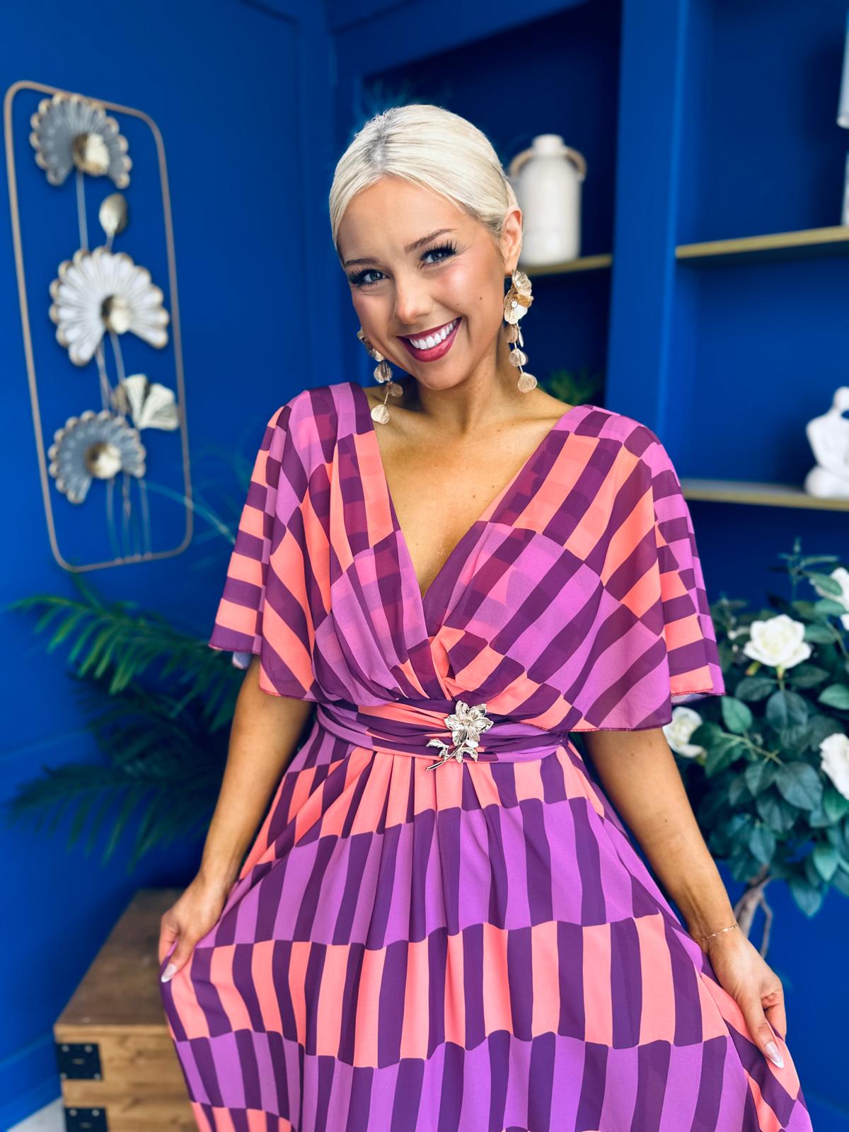 Julia Cape Detailed Midi Dress Geo Purple