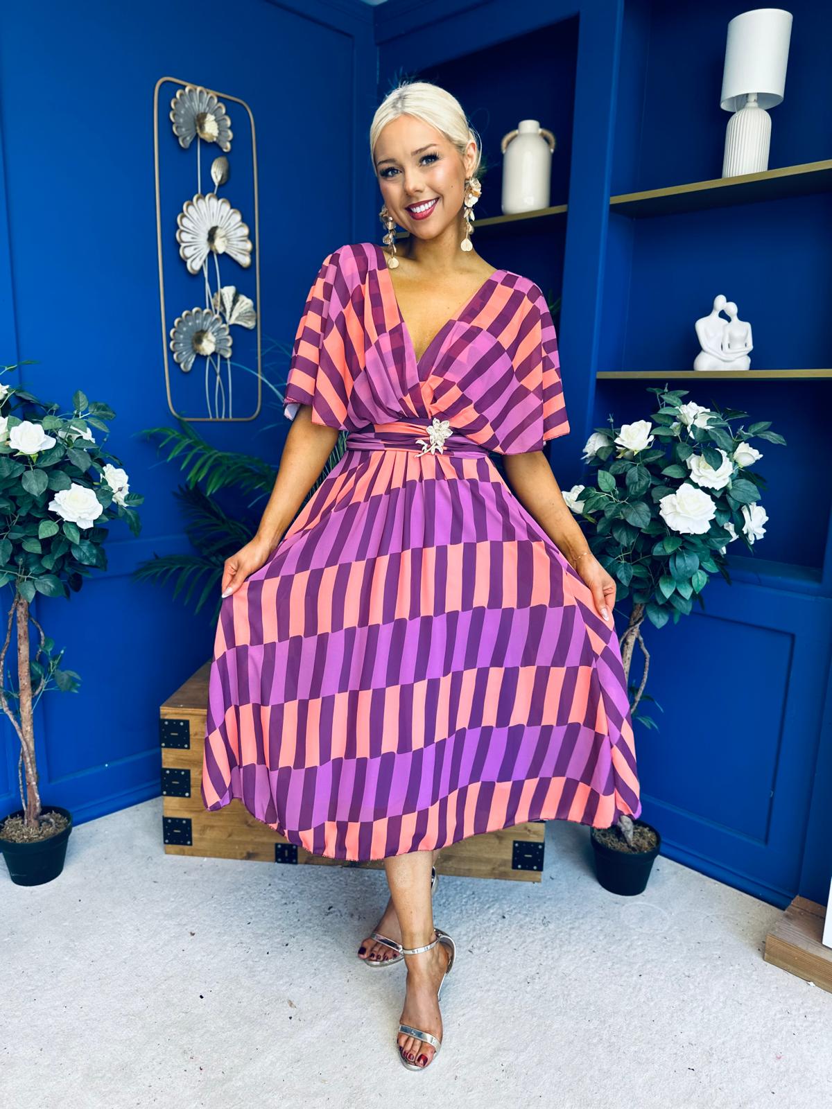 Julia Cape Detailed Midi Dress Geo Purple