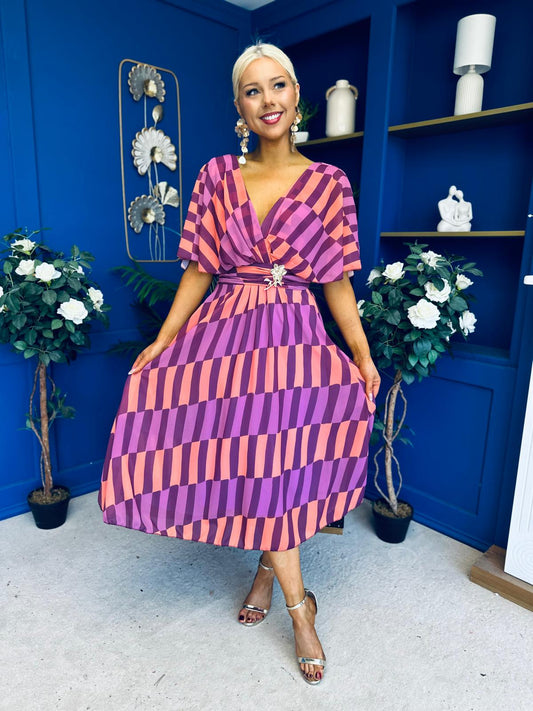 Julia Cape Detailed Midi Dress Geo Purple