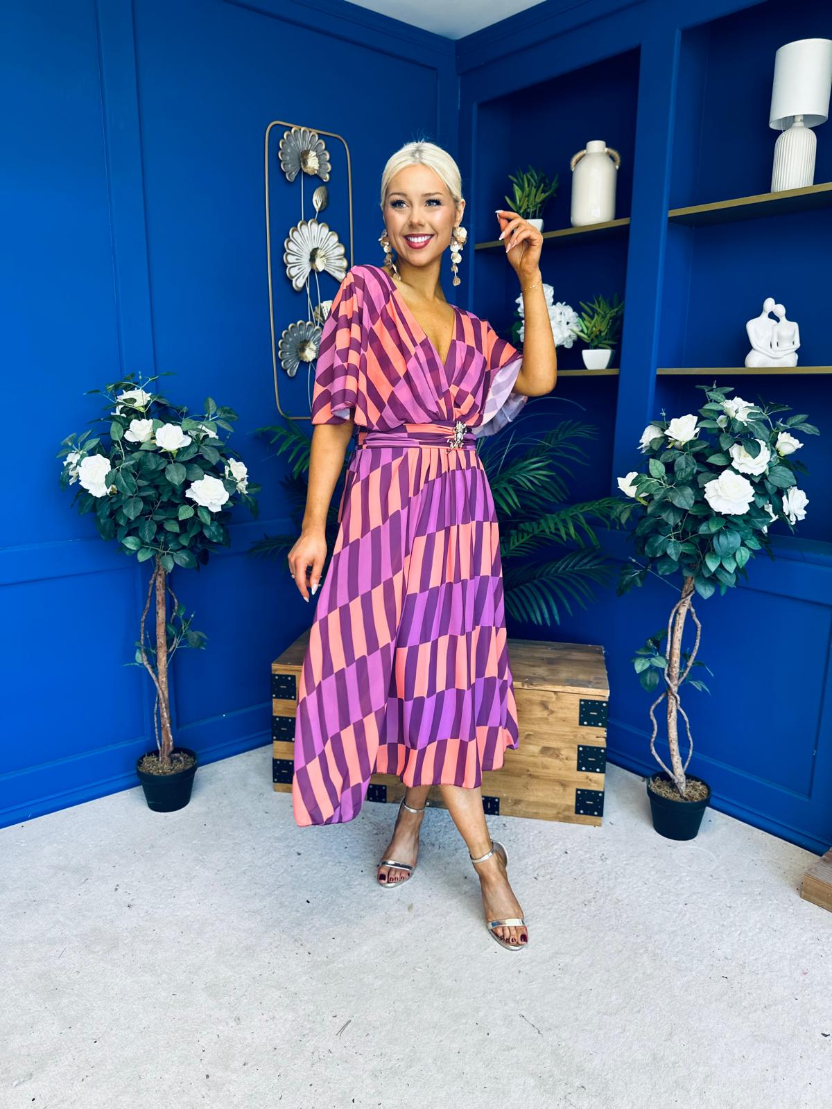 Julia Cape Detailed Midi Dress Geo Purple