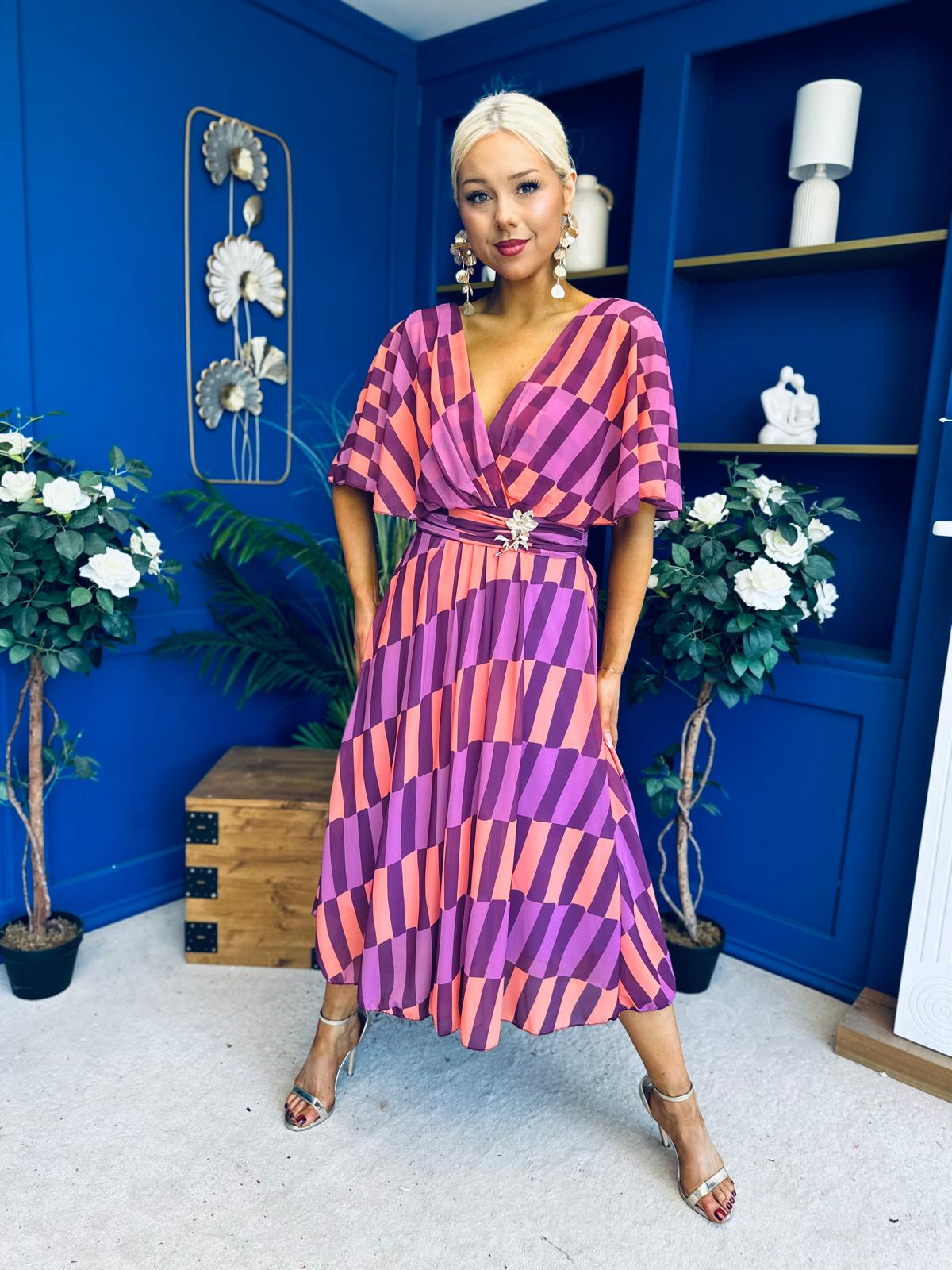 Julia Cape Detailed Midi Dress Geo Purple