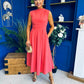 Romy Pleated Neck Midi Dress Coral