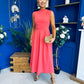 Romy Pleated Neck Midi Dress Coral