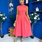 Romy Pleated Neck Midi Dress Coral