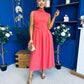 Romy Pleated Neck Midi Dress Coral