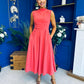 Romy Pleated Neck Midi Dress Coral