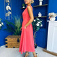 Romy Pleated Neck Midi Dress Coral