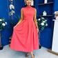 Romy Pleated Neck Midi Dress Coral