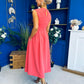 Romy Pleated Neck Midi Dress Coral