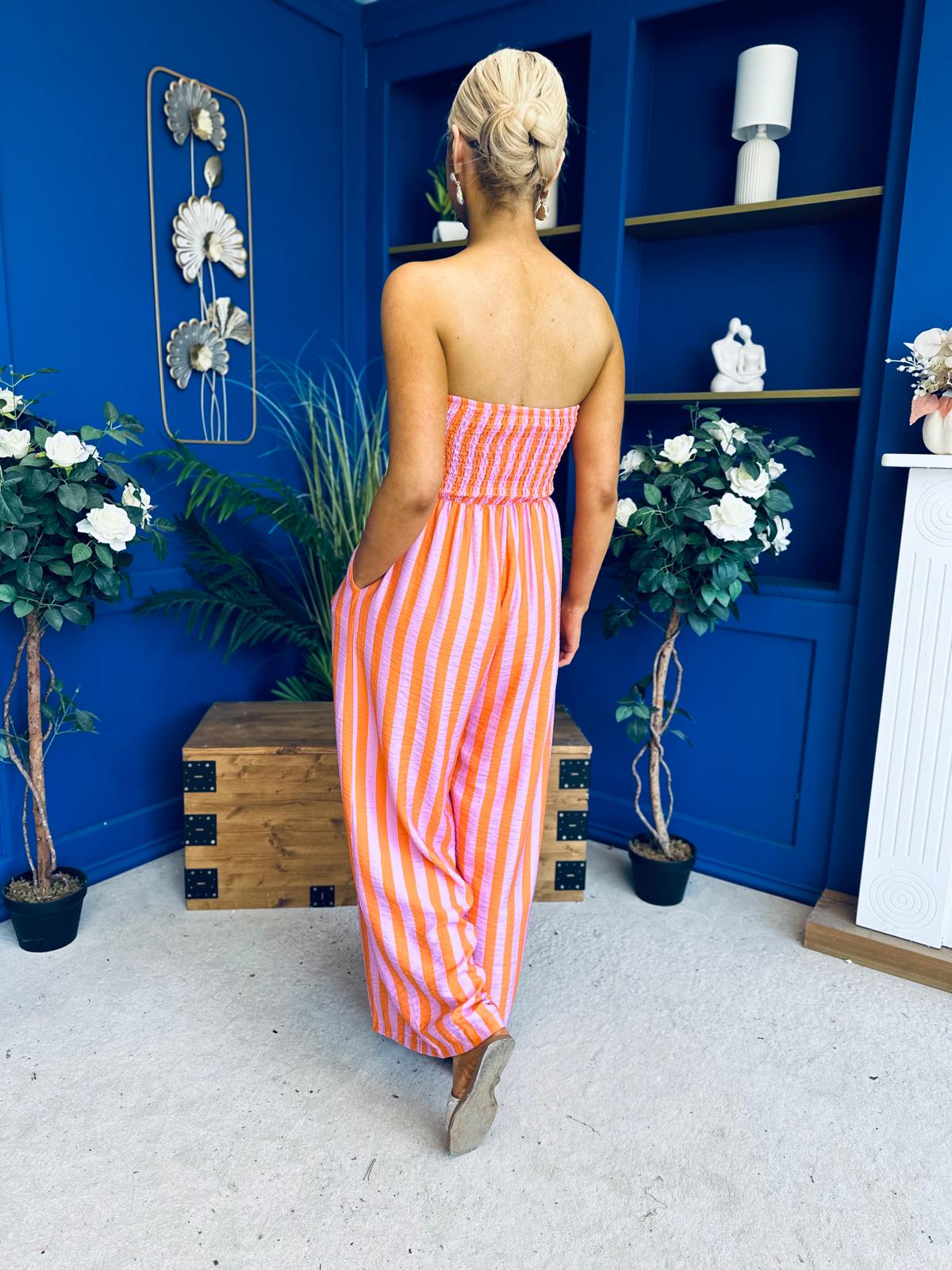 Phil Bandeau Style Striped Jumpsuit Pink Orange