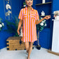 Laurel Denim Mini Shift Dress Striped Orange