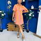 Laurel Denim Mini Shift Dress Striped Orange