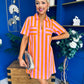 Laurel Denim Mini Shift Dress Striped Orange