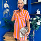 Laurel Denim Mini Shift Dress Striped Orange